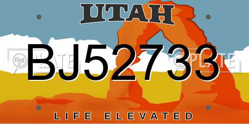 BJ52733 Utah License Plate