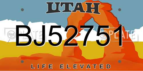 BJ52751 Utah License Plate