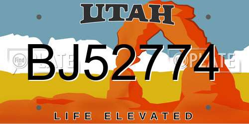 BJ52774 Utah License Plate