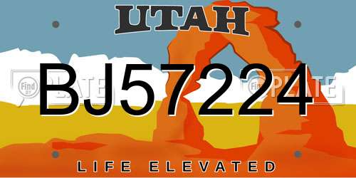 BJ57224 Utah License Plate