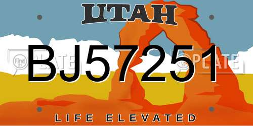 BJ57251 Utah License Plate