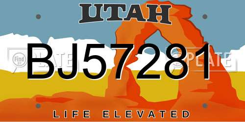BJ57281 Utah License Plate