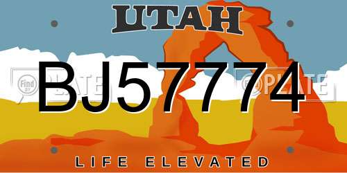 BJ57774 Utah License Plate