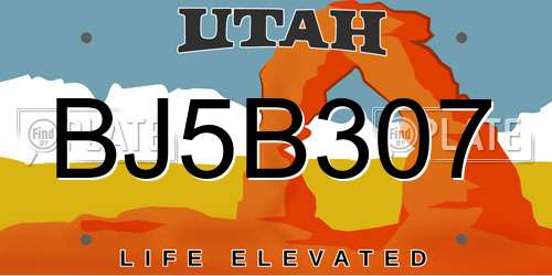 BJ5B307 Utah License Plate