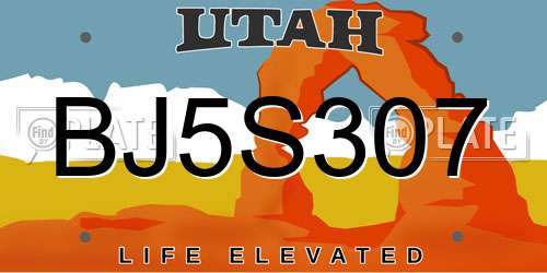 BJ5S307 Utah License Plate