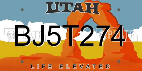 BJ5T274 Utah License Plate