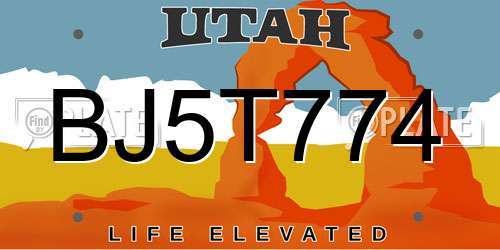 BJ5T774 Utah License Plate