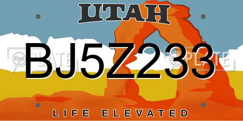 BJ5Z233 Utah License Plate