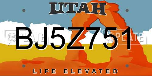 BJ5Z751 Utah License Plate