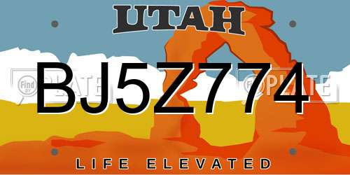 BJ5Z774 Utah License Plate
