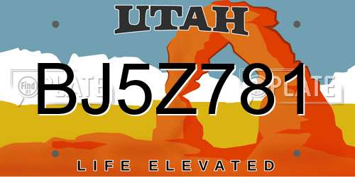 BJ5Z781 Utah License Plate