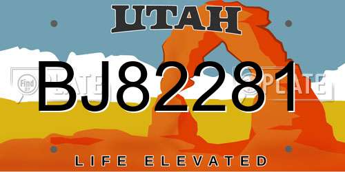 BJ82281 Utah License Plate