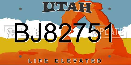 BJ82751 Utah License Plate