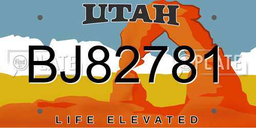 BJ82781 Utah License Plate
