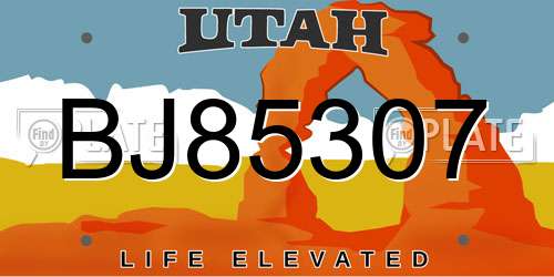 BJ85307 Utah License Plate