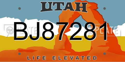 BJ87281 Utah License Plate
