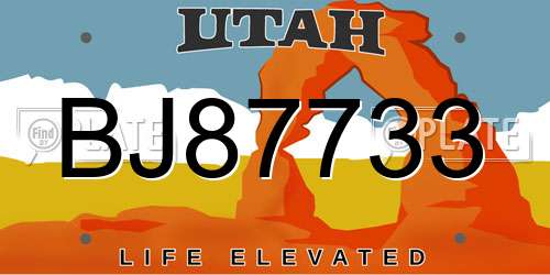 BJ87733 Utah License Plate