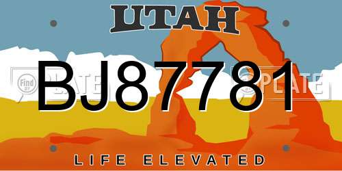 BJ87781 Utah License Plate