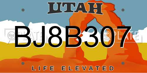 BJ8B307 Utah License Plate