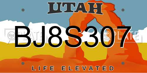 BJ8S307 Utah License Plate