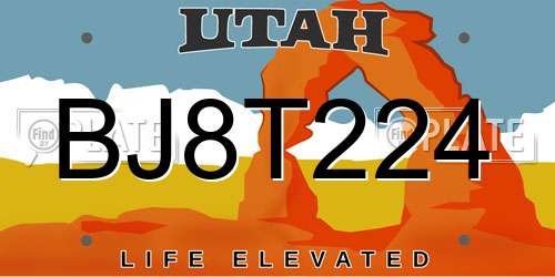 BJ8T224 Utah License Plate