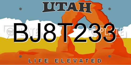 BJ8T233 Utah License Plate
