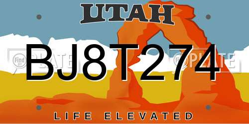 BJ8T274 Utah License Plate