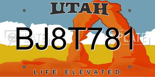 BJ8T781 Utah License Plate