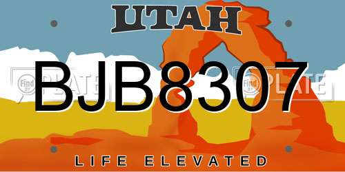 BJB8307 Utah License Plate