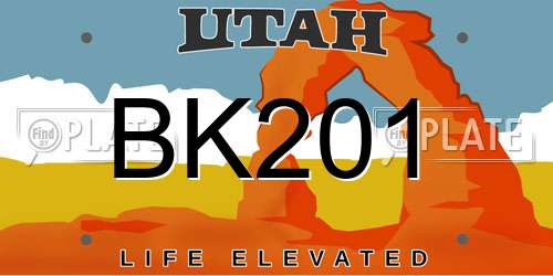 BK201 Utah License Plate