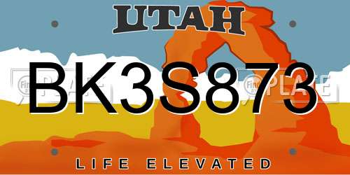 BK3S873 Utah License Plate