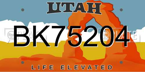 BK75204 Utah License Plate