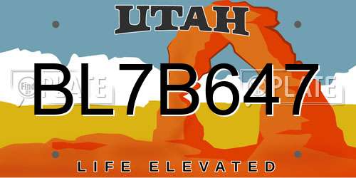 BL7B647 Utah License Plate