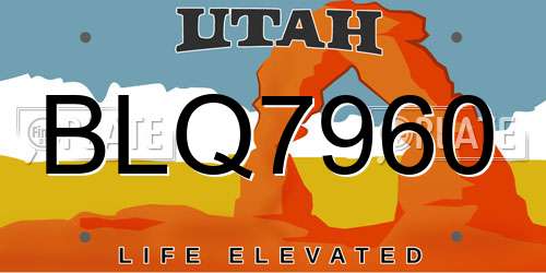 BLQ7960 Utah License Plate