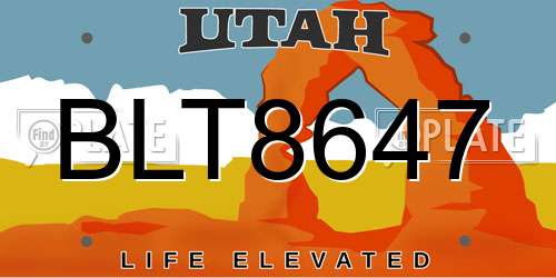 BLT8647 Utah License Plate