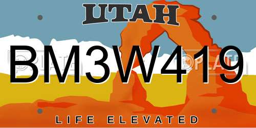 BM3W419 Utah License Plate