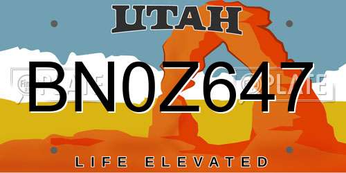 BN0Z647 Utah License Plate