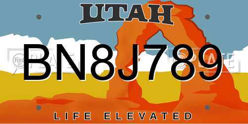 BN8J789 Utah License Plate