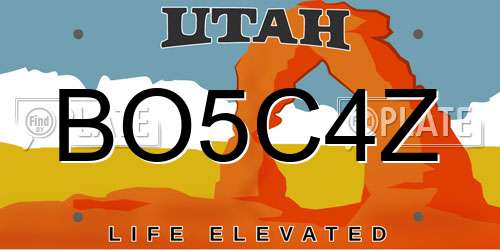 BO5C4Z Utah License Plate