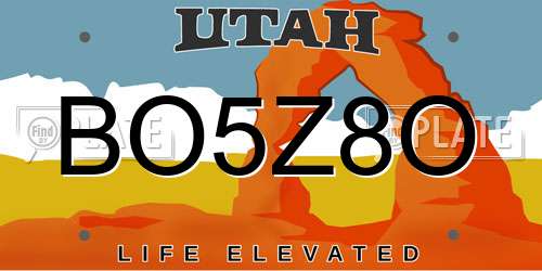 BO5Z8O Utah License Plate