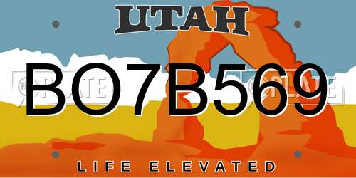 BO7B569 Utah License Plate