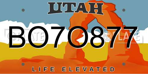 BO7O877 Utah License Plate