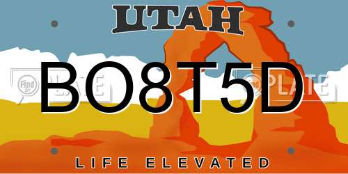 BO8T5D Utah License Plate