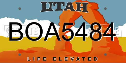BOA5484 Utah License Plate