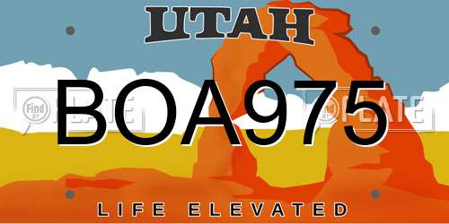 BOA975 Utah License Plate