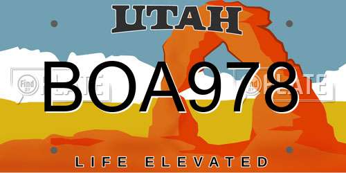 BOA978 Utah License Plate
