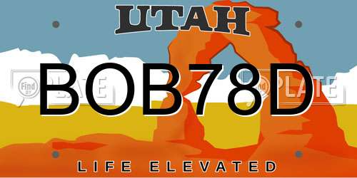 BOB78D Utah License Plate