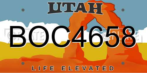 BOC4658 Utah License Plate