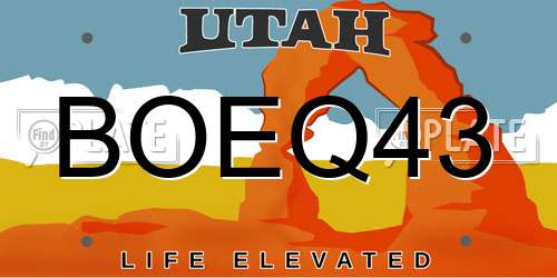 BOEQ43 Utah License Plate