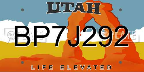 BP7J292 Utah License Plate